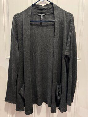 EILEEN FISHER 100% Organic Linen Delave High Collar Long Cardigan Sz L $278.00